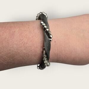 Alfani Silver Mesh Bracelet Crystal Beads Twisted Adjustable - Modern Chic